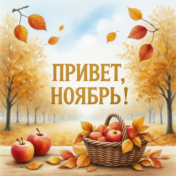 Картинки с первым днем ноября (100 открыток). Открытки с надписью: Привет, ноябрь!