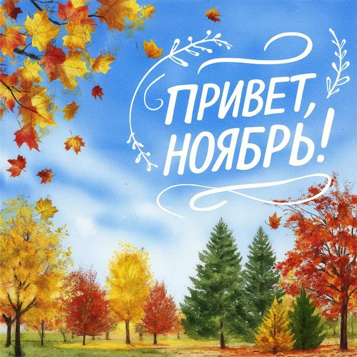 Картинки с первым днем ноября (100 открыток). Открытки с надписью: Привет, ноябрь!