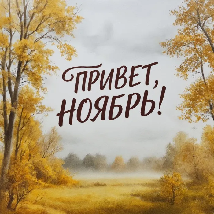 Картинки с первым днем ноября (100 открыток). Открытки с надписью: Привет, ноябрь!