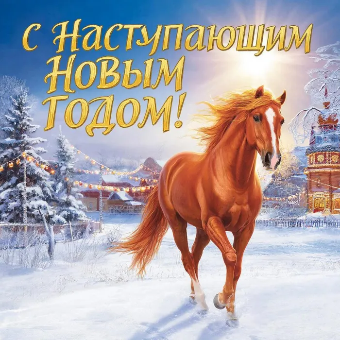 Картинки и открытки с наступающим Новым годом 2026. Новые открытки с наступающим Новым годом Лошади