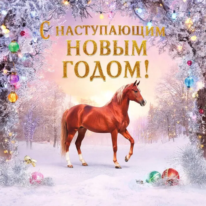 Картинки и открытки с наступающим Новым годом 2026. Новые открытки с наступающим Новым годом Лошади