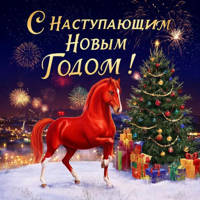 Картинки и открытки с наступающим Новым годом 2026. Новые открытки с наступающим Новым годом Лошади