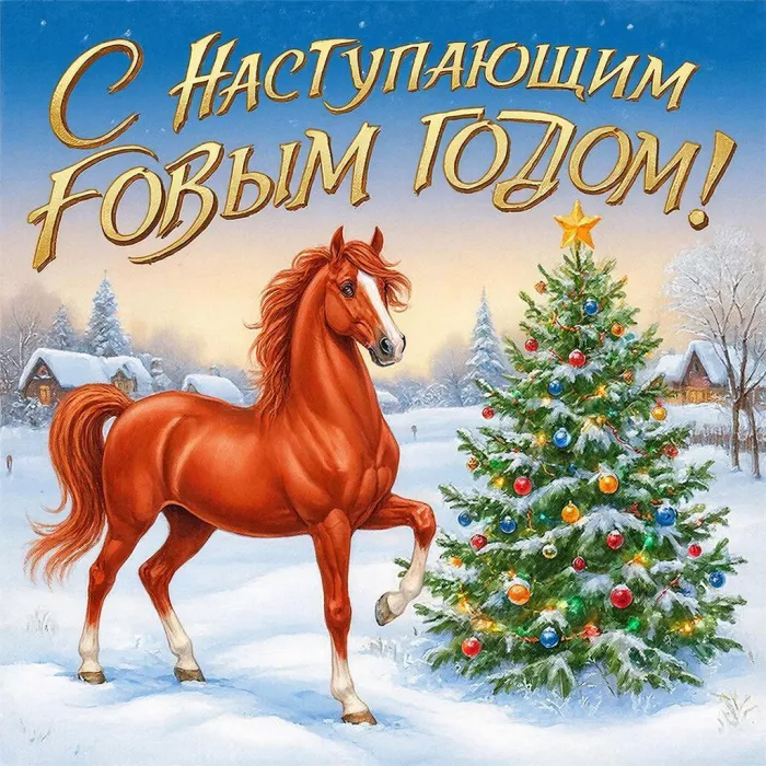 Картинки и открытки с наступающим Новым годом 2026. Новые открытки с наступающим Новым годом Лошади
