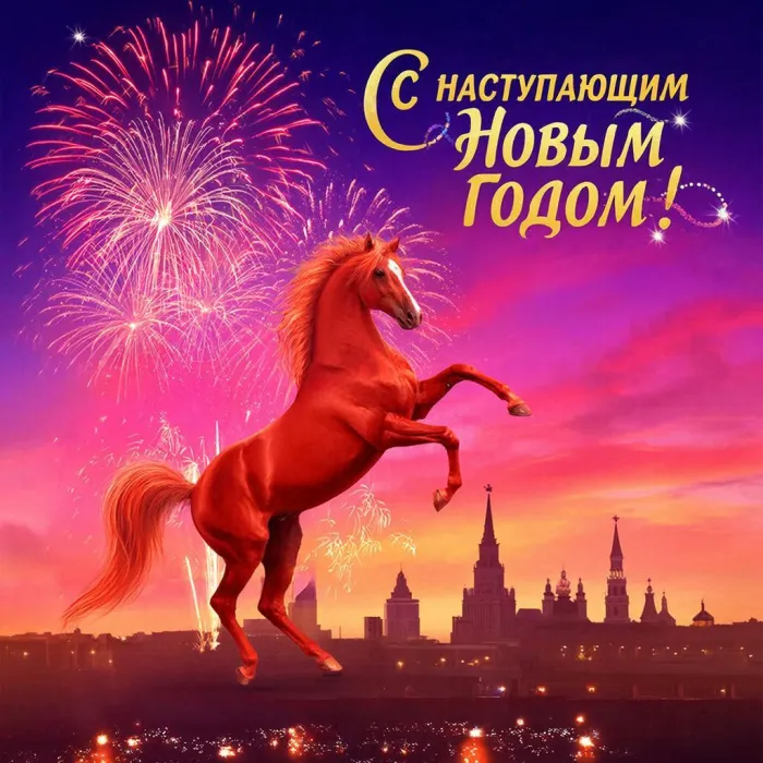 Картинки и открытки с наступающим Новым годом 2026. Новые открытки с наступающим Новым годом Лошади