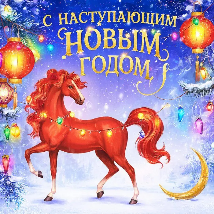 Картинки и открытки с наступающим Новым годом 2026. Новые открытки с наступающим Новым годом Лошади